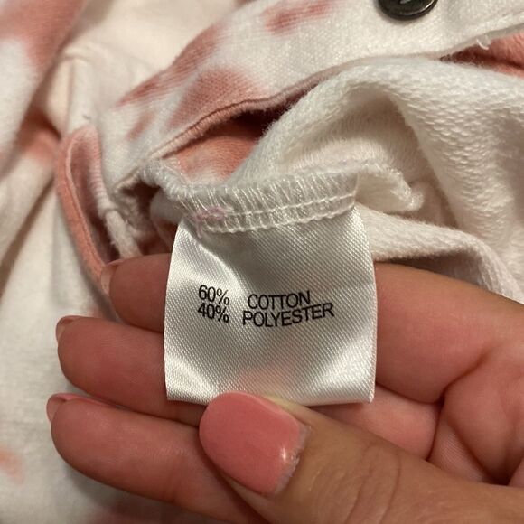 Pink and white tie dye 3/4 length sweatshirt with button accents - Picture 8 of 9